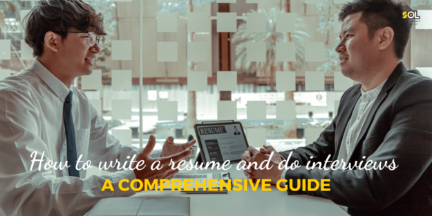 Blog cover pic – Website writing a resume and 2 people discussing it.