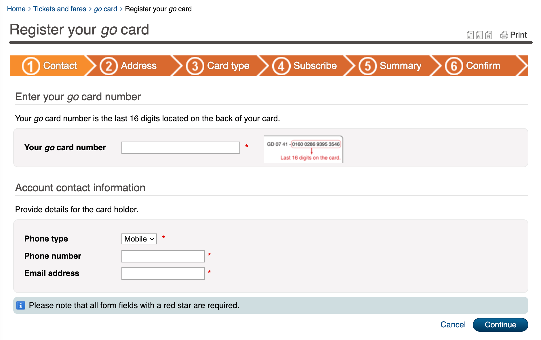 Enter your go card number Enter your go card number