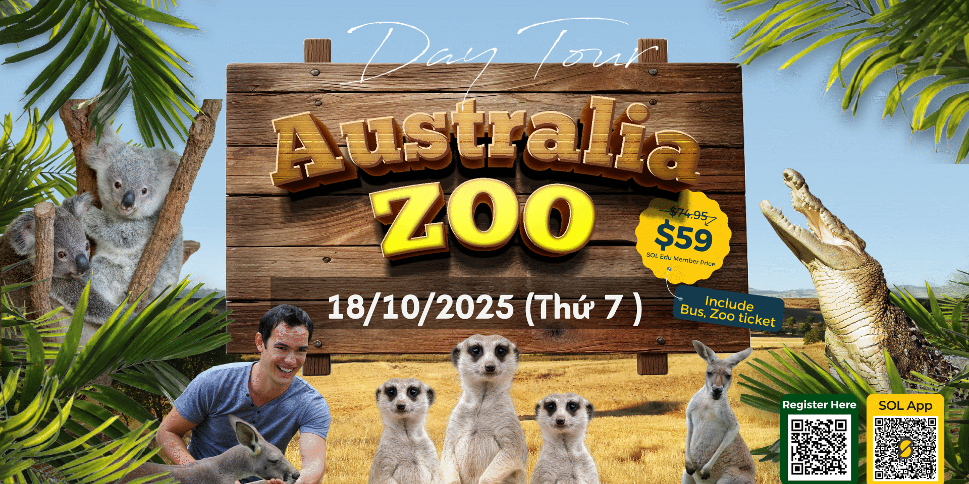Chuyến đi Australia Zoo do SOL Edu tổ chức cho du học sinh tại Brisbane, ngày 18/10/2025.